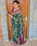 DEIANA'S Beautiful Designer Golden zari Soft Lichi Silk Saree - Teal