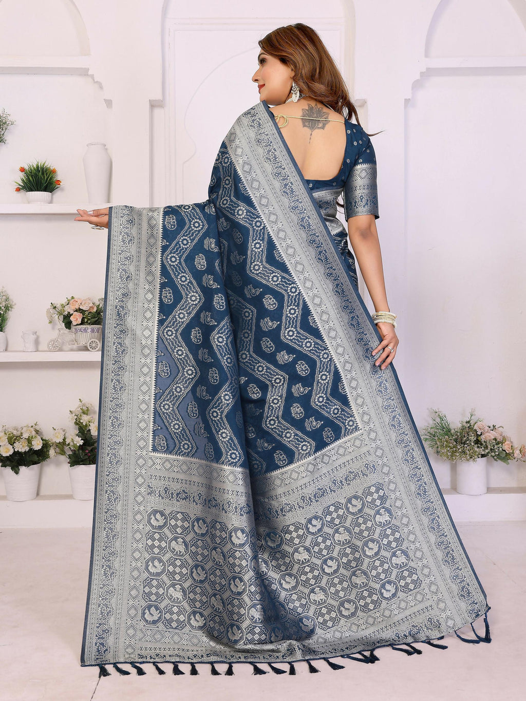Aastha Fashion Teal Blue Georgette Silk Leheriya With Elegant Zari Weaving Saree - Distacart