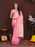 Lorenvalley Fashion Pink Soft Katan Silk Woven Design Zari Weaving Pallu Saree