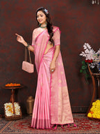 Lorenvalley Fashion Pink Soft Katan Silk Woven Design Zari Weaving Pallu Saree