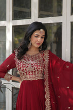 Joban Fashion Maroon Georgette Sequence Embroidery Work Kurta Set - Distacart