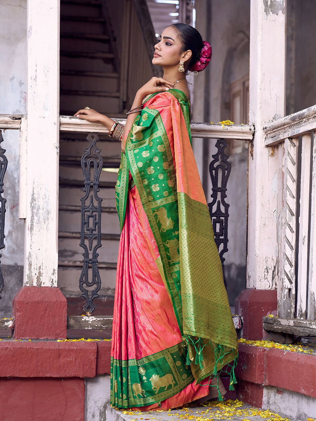 Shree Shyam Fashion Peach Soft Silk Saree - Distacart