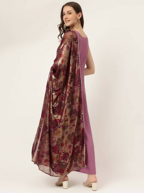 FIORRA Women's Lavender Poly Crepe Flared Kurta With Dupatta