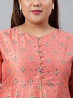 Janasya XL LOVE by Janasya Women's Plus Size Peach Poly Silk Kurta With Palazzo and Dupatta - Distacart