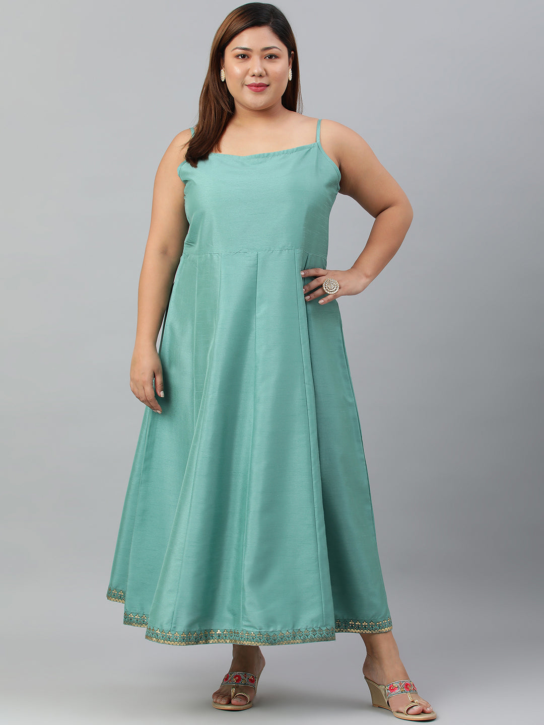 Janasya Women's Mustard Poly Silk Foil Print A-line Dress - Distacart