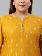Janasya Women's Mustard Poly Silk Foil Print A-line Dress - Distacart