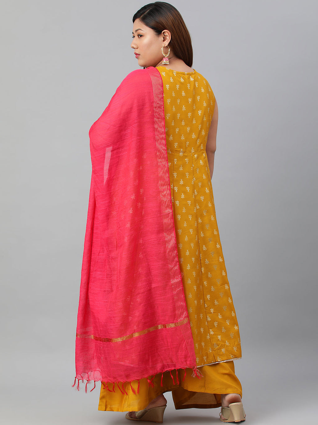 Janasya XL LOVE by Janasya Women's Plus Size Mustard Poly Silk Kurti With Palazzo and Dupatta - Distacart