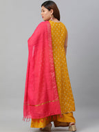 Janasya XL LOVE by Janasya Women's Plus Size Mustard Poly Silk Kurti With Palazzo and Dupatta - Distacart
