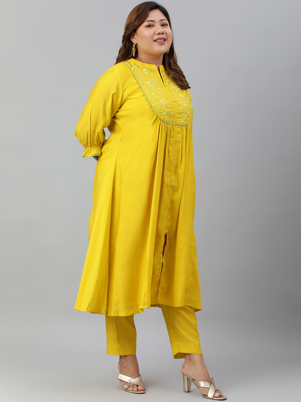 Janasya XL LOVE by Janasya Women's Plus Size Yellow Poly Silk Kurta With Pant - Distacart