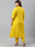 Janasya XL LOVE by Janasya Women's Plus Size Yellow Poly Silk Kurta With Pant - Distacart