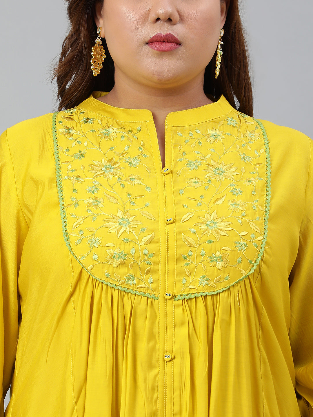 Janasya XL LOVE by Janasya Women's Plus Size Yellow Poly Silk Kurta With Pant - Distacart
