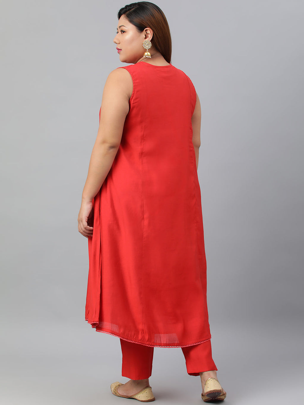 Janasya XL LOVE by Janasya Women's Plus Size Red Art Silk Kurta With Pant - Distacart