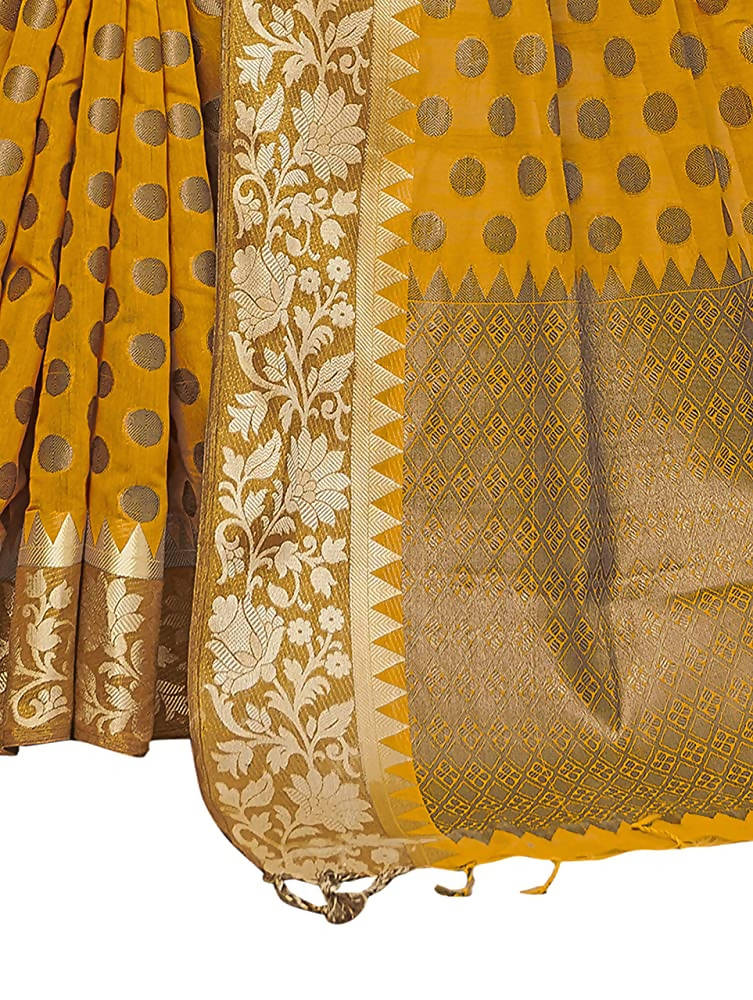 Pisara Women's Mustard Chanderi Cotton Silk Saree With Blouse Piece