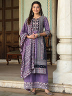 Juniper Women's Lavender Cambric Geometric Printed Mix And Match Kurta Palazzo And Dupatta Set - Distacart