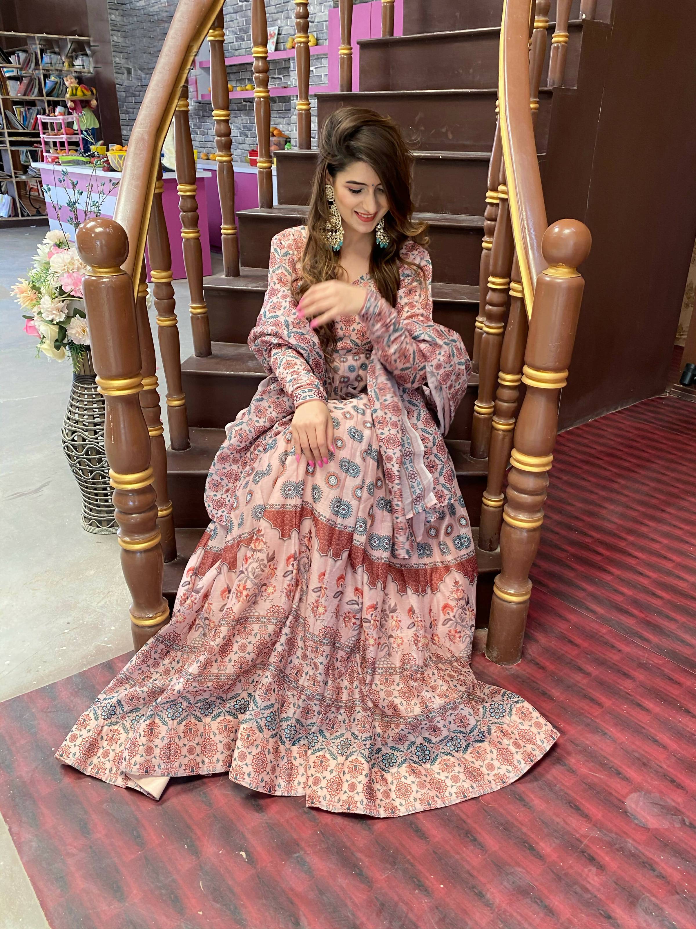Partywear Designer Peach Chanderi Suit - Anbazaar - Distacart
