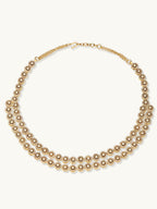 Nuyug 22K Gold-Plated Zircon Studded Enamel Embellished Dual Layered Necklace Set