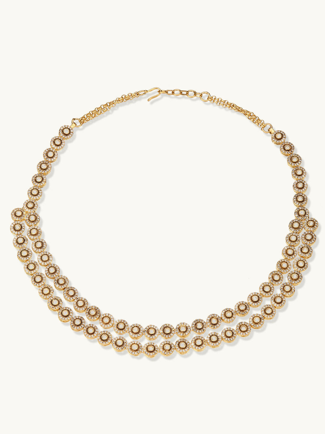 Nuyug 22K Gold-Plated Zircon Studded Enamel Embellished Dual Layered Necklace Set