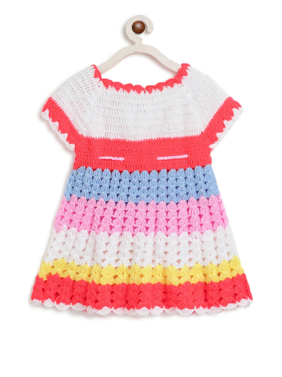 ChutPut Hand knitted Crochet Rainbow Wool Dress For Baby Girls - Multi