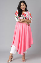 Janasya Women's Pink Poly Crepe Floral Print Casual Flared Kurta