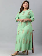 Janasya Women's Light Green Poly Crepe Foil Print Casual A-line kurta - Distacart