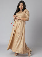 Janasya Women's Beige Poly Silk Foil Print Festive & Party Anarkali Kurta - Distacart