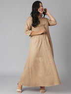Janasya Women's Beige Poly Silk Foil Print Festive & Party Anarkali Kurta - Distacart