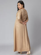 Janasya Women's Beige Poly Silk Foil Print Festive & Party Anarkali Kurta - Distacart