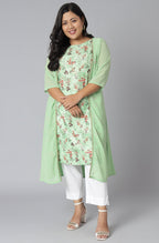 Janasya Women's Green Poly Crepe Floral Print Casual A-line Kurta - Distacart