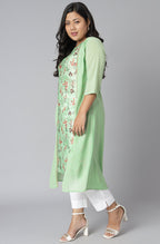 Janasya Women's Green Poly Crepe Floral Print Casual A-line Kurta - Distacart