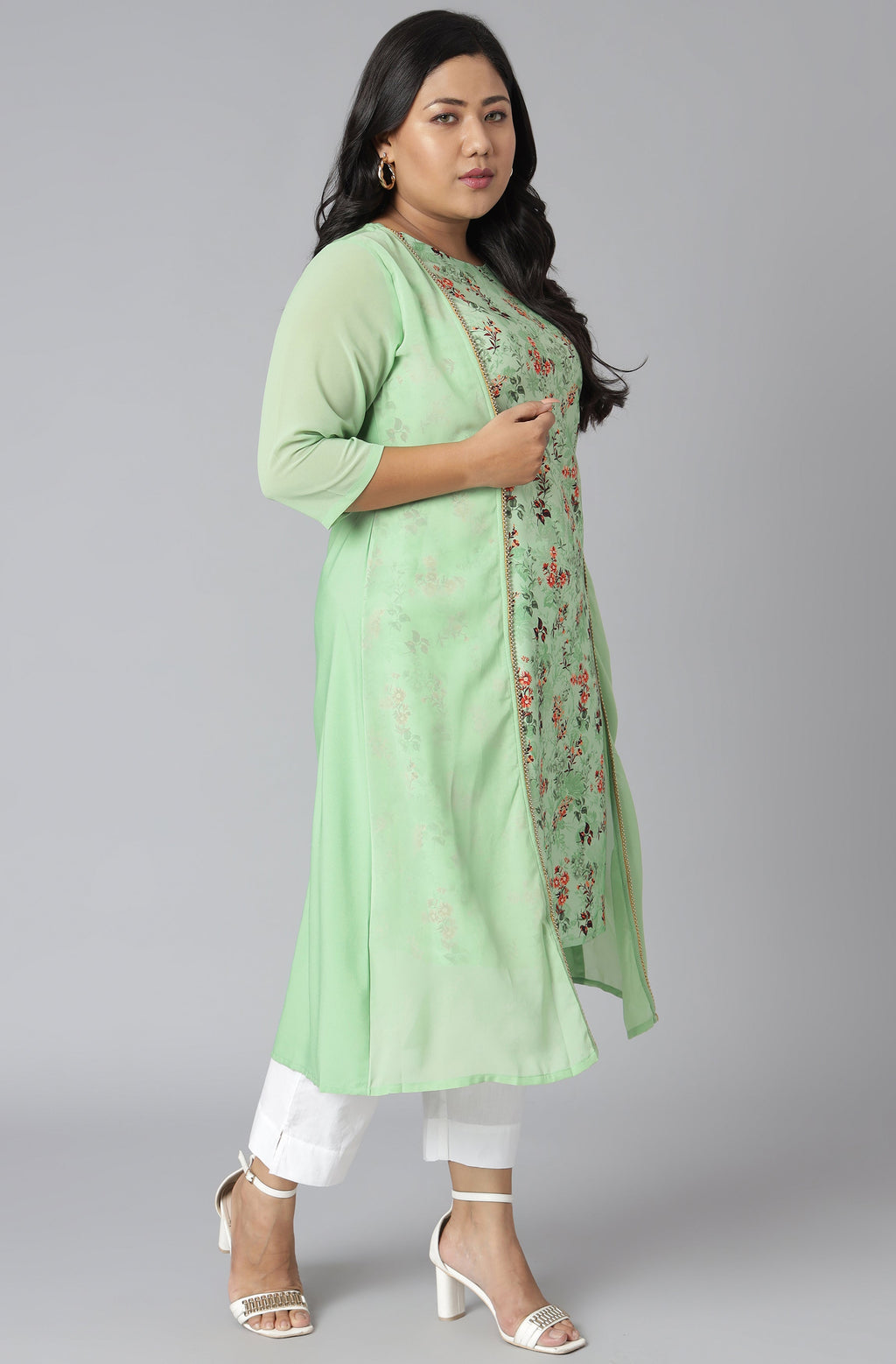 Janasya Women's Green Poly Crepe Floral Print Casual A-line Kurta - Distacart