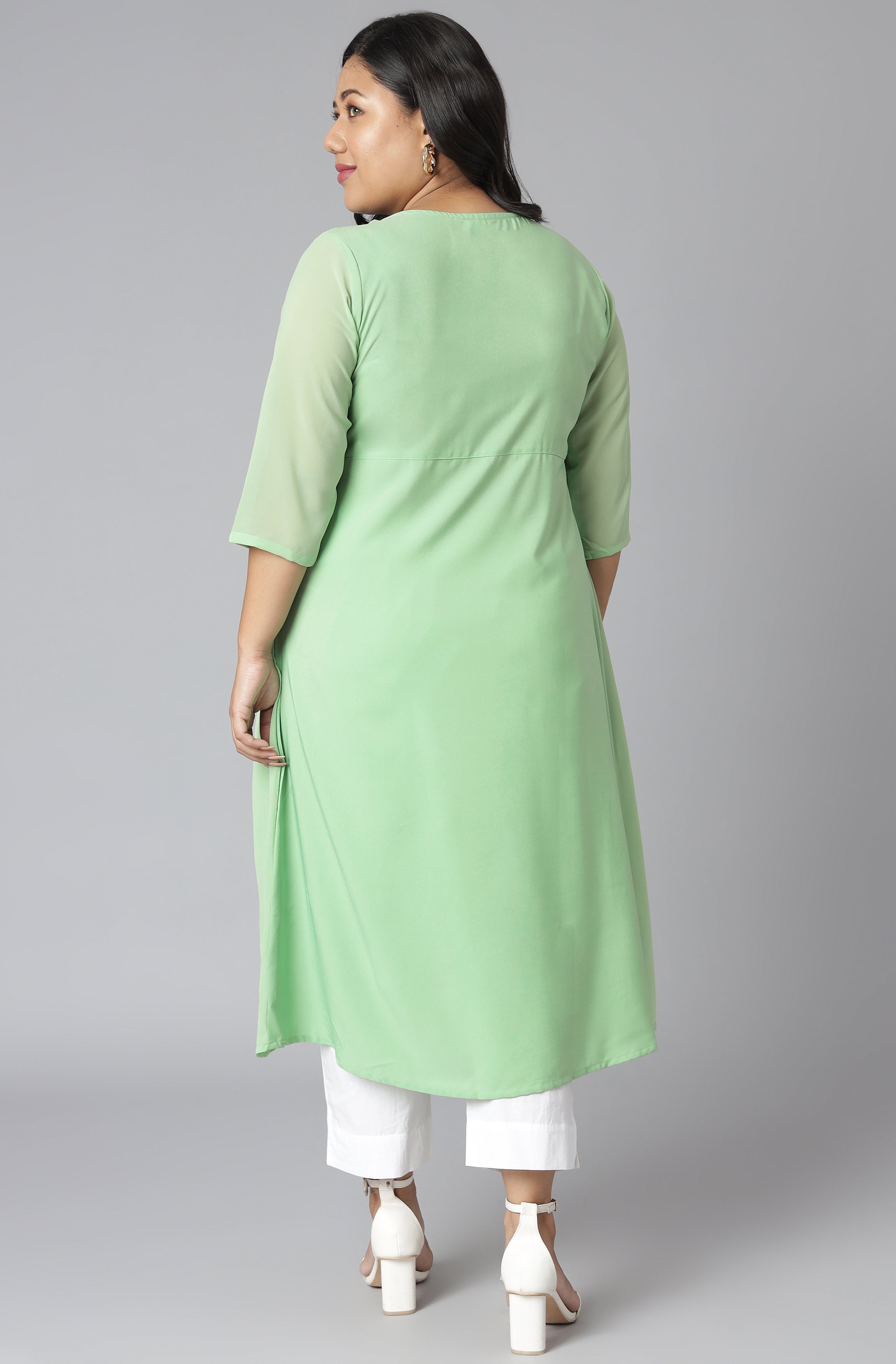 Janasya Women's Green Poly Crepe Floral Print Casual A-line Kurta - Distacart