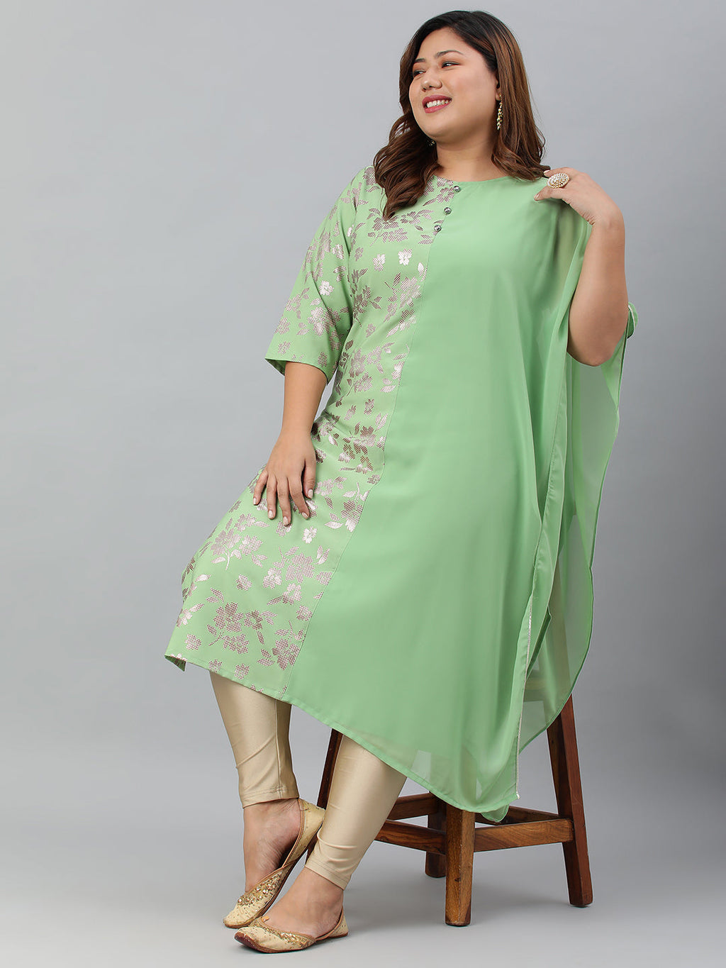Janasya Women's Light Green Poly Crepe Foil Print Casual Straight kurta - Distacart