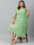 Janasya Women's Light Green Poly Crepe Foil Print Casual Straight kurta - Distacart