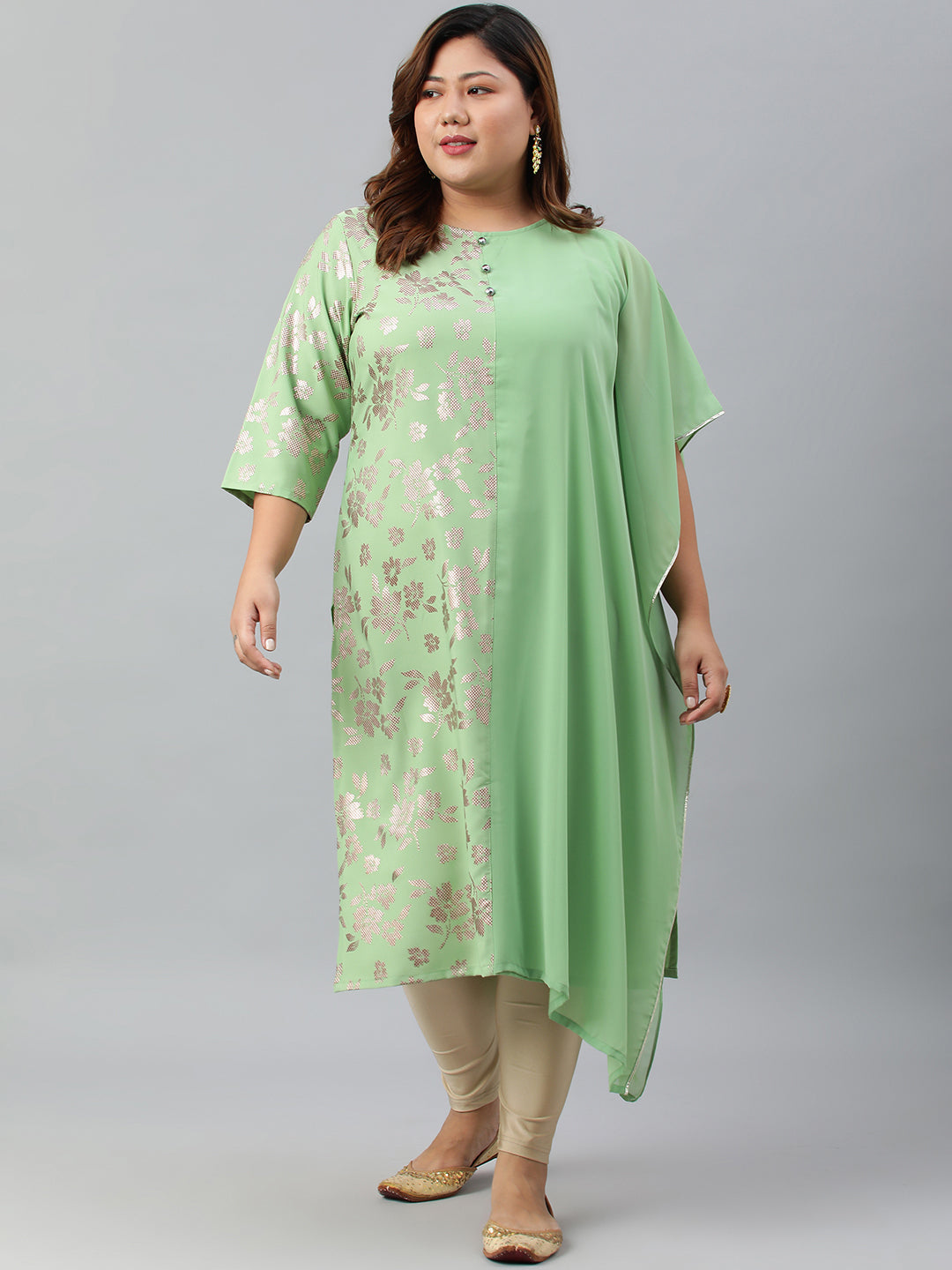 Janasya Women's Light Green Poly Crepe Foil Print Casual Straight kurta - Distacart