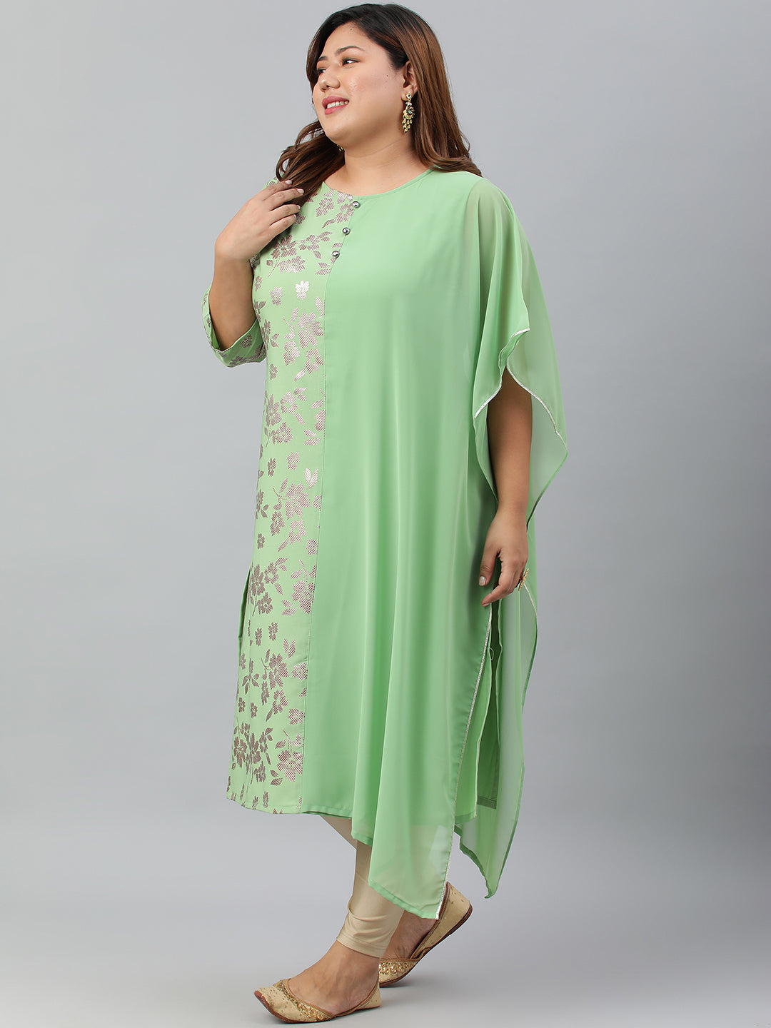 Janasya Women's Light Green Poly Crepe Foil Print Casual Straight kurta - Distacart
