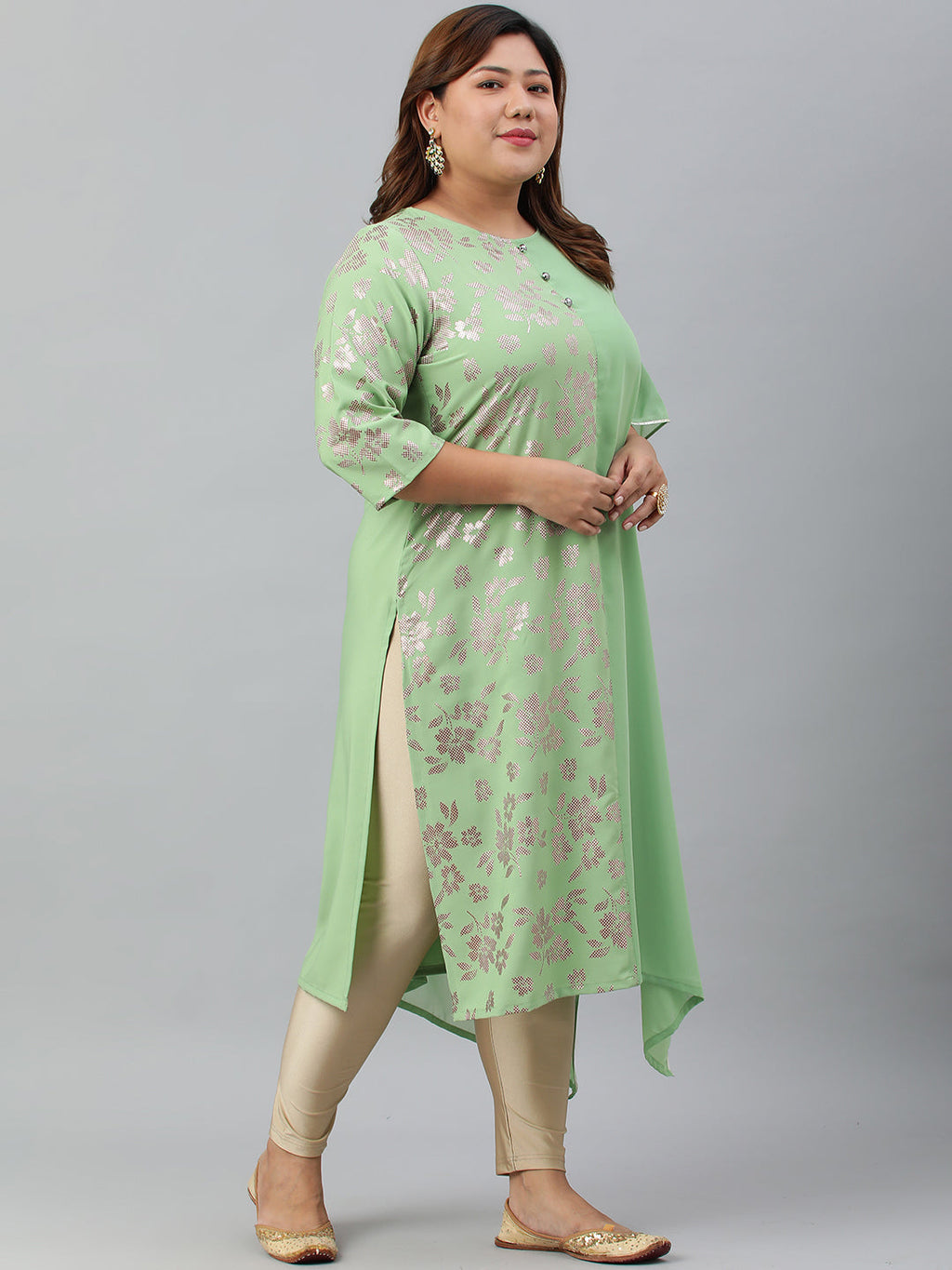 Janasya Women's Light Green Poly Crepe Foil Print Casual Straight kurta - Distacart