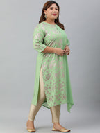 Janasya Women's Light Green Poly Crepe Foil Print Casual Straight kurta - Distacart