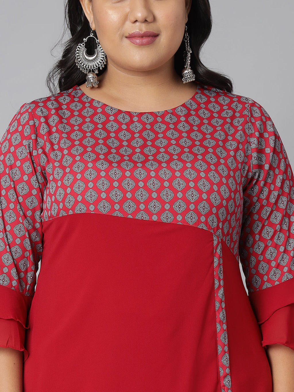Janasya Women's Maroon Poly Crepe Ethnic Motifs Casual A-line Kurta