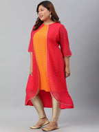 Janasya Women's Orange Poly Crepe Floral Print Festive & Party A-Line With Attached Jacket kurta