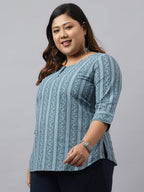 Janasya Women's Grey Cotton Floral Print Casual Regular Top
