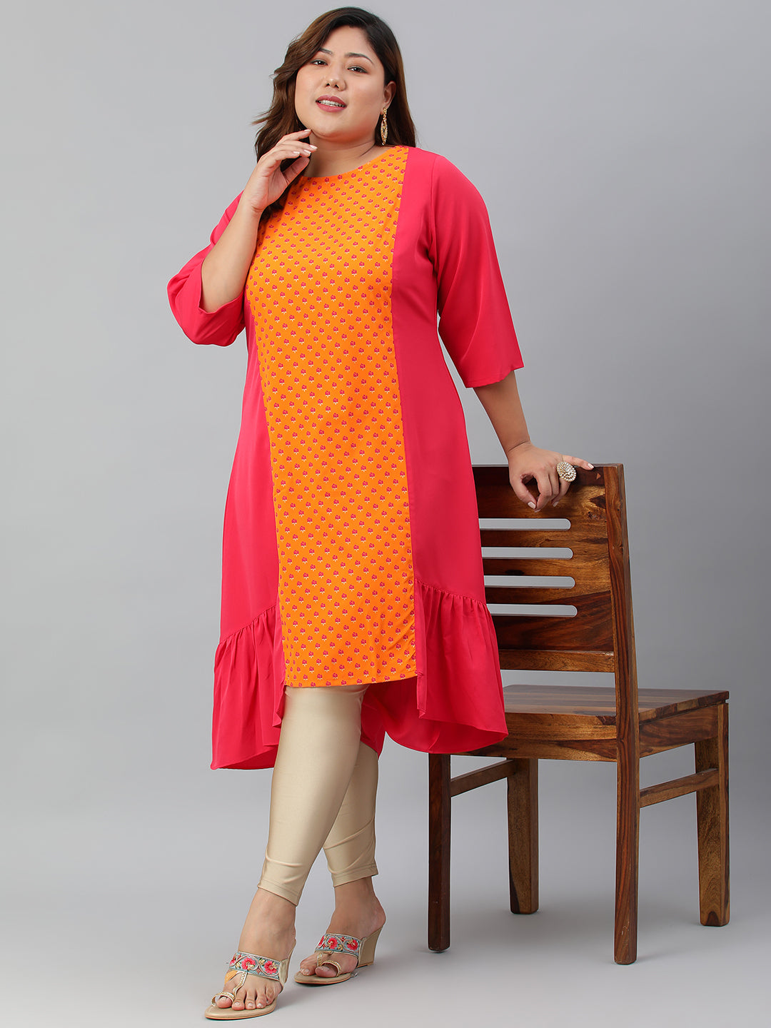 Janasya Women's Orange Poly Crepe Floral Print Casual A-line kurta - Distacart