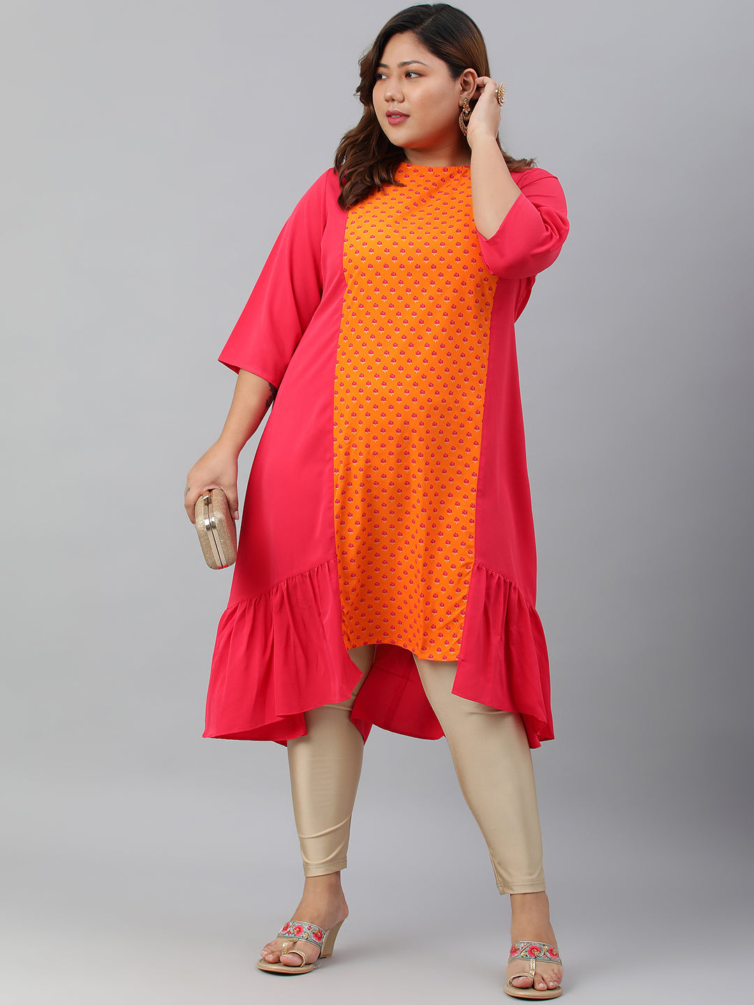 Janasya Women's Orange Poly Crepe Floral Print Casual A-line kurta - Distacart
