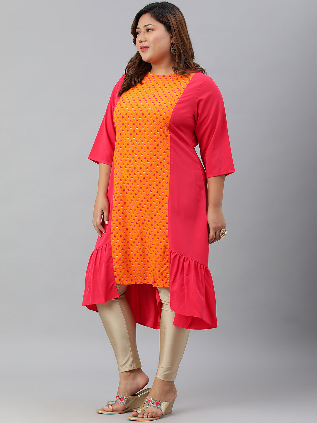 Janasya Women's Orange Poly Crepe Floral Print Casual A-line kurta - Distacart