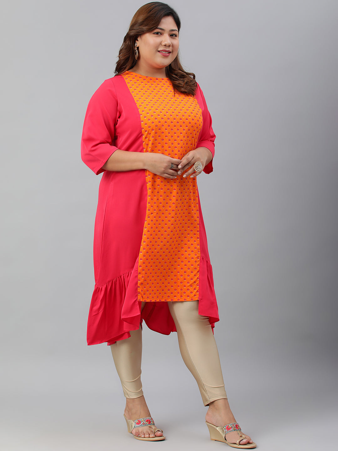 Janasya Women's Orange Poly Crepe Floral Print Casual A-line kurta - Distacart
