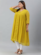 Janasya Women's Mustard Poly Chiffon Self Design Casual Flared kurta - Distacart