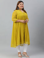 Janasya Women's Mustard Poly Chiffon Self Design Casual Flared kurta - Distacart