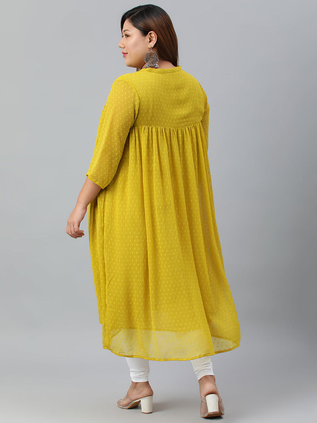 Janasya Women's Mustard Poly Chiffon Self Design Casual Flared kurta - Distacart