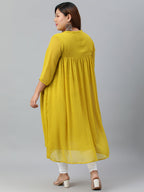 Janasya Women's Mustard Poly Chiffon Self Design Casual Flared kurta - Distacart