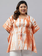 Janasya Women's Off White Cotton Tie Dye Casual Kaftan Tunic