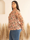 Janasya Peach Georgette Floral Printed Casual Top